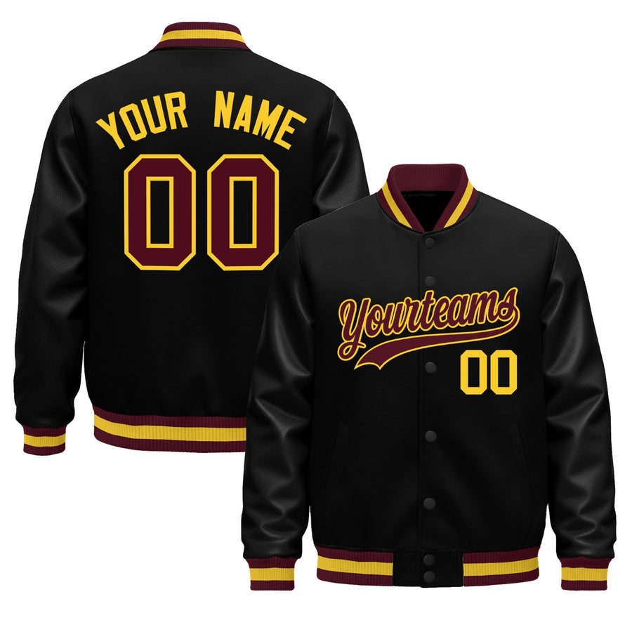 Custom Black yellow Classic Style Leather Sleeves Wrinkle-Resistant Jacket | BuyFootballJersey