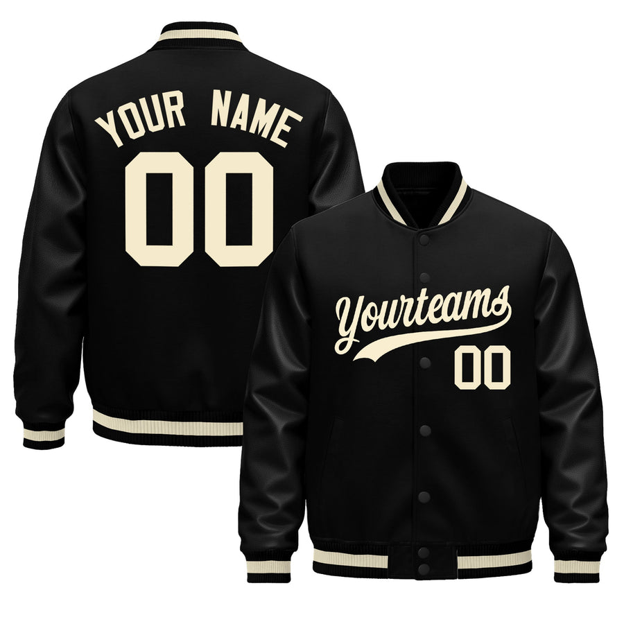 Custom Black Cream Classic Style Leather Sleeves Wrinkle-Resistant Jacket | BuyFootballJersey