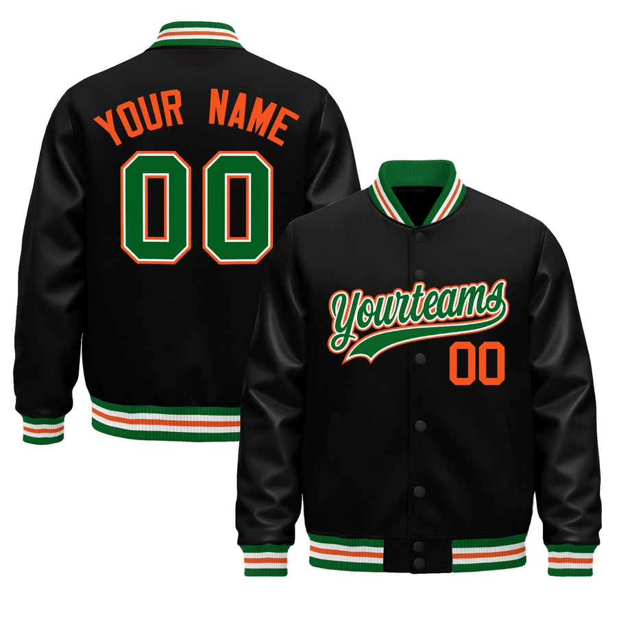 Custom Black Kelly Green White Classic Style Leather Sleeves Wrinkle-Resistant Jacket | BuyFootballJersey