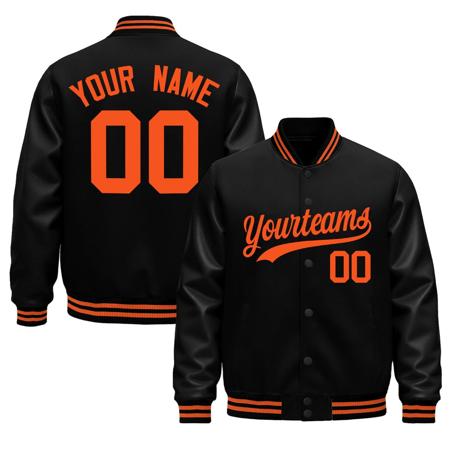 Custom Black Orange Classic Style Leather Sleeves Wrinkle-Resistant Jacket | BuyFootballJersey