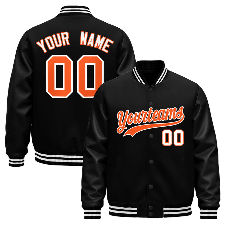 Custom Black White Classic Style Leather Sleeves Wrinkle-Resistant Jacket | BuyFootballJersey