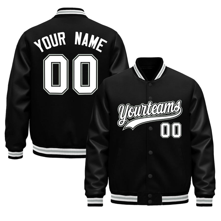 Custom Black White Gray Classic Style Leather Sleeves Wrinkle-Resistant Jacket | BuyFootballJersey
