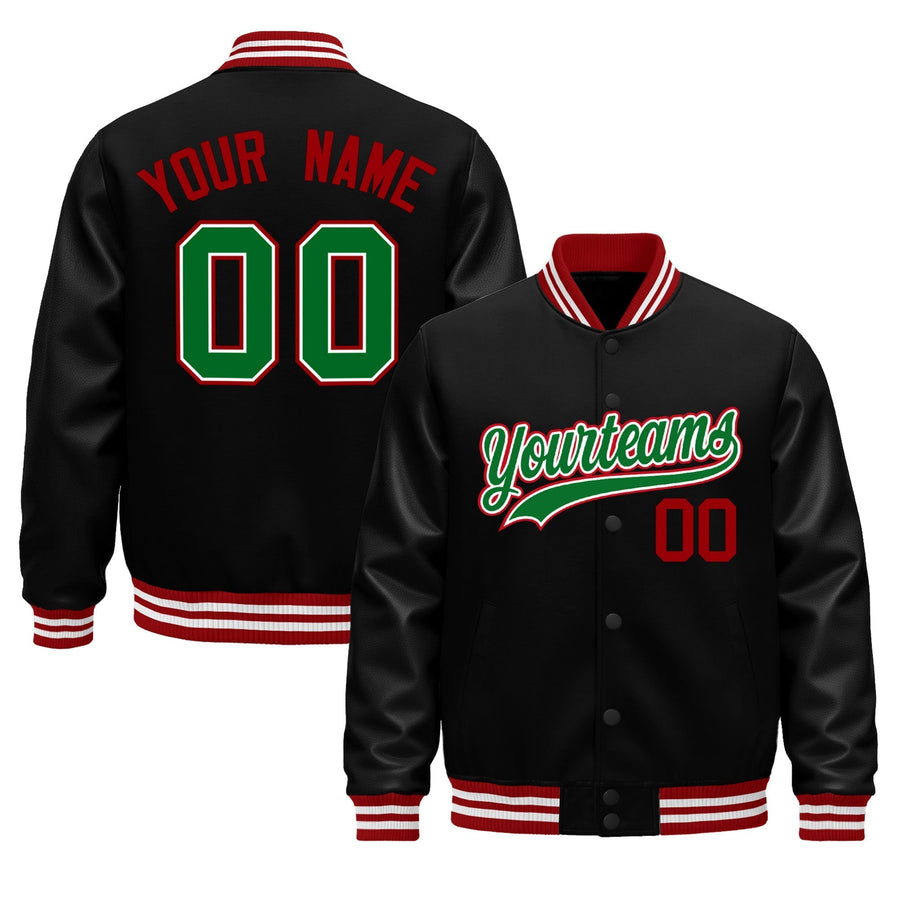 Custom Black Red White Classic Style Leather Sleeves Wrinkle-Resistant Jacket | BuyFootballJersey