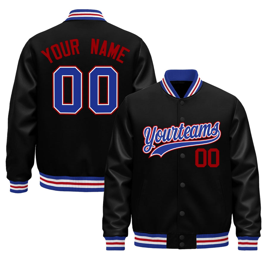 Custom Black Royal Blue White Classic Style Leather Sleeves Wrinkle-Resistant Jacket | BuyFootballJersey