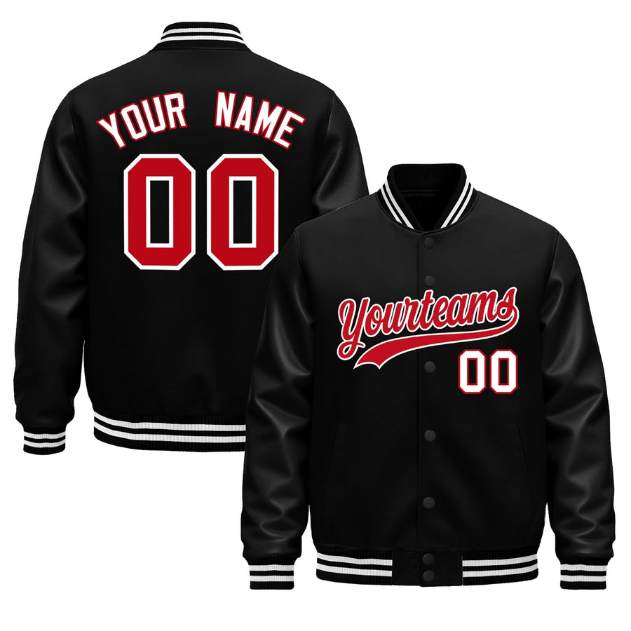 Custom Black White Classic Style Leather Sleeves Wrinkle-Resistant Jacket | BuyFootballJersey