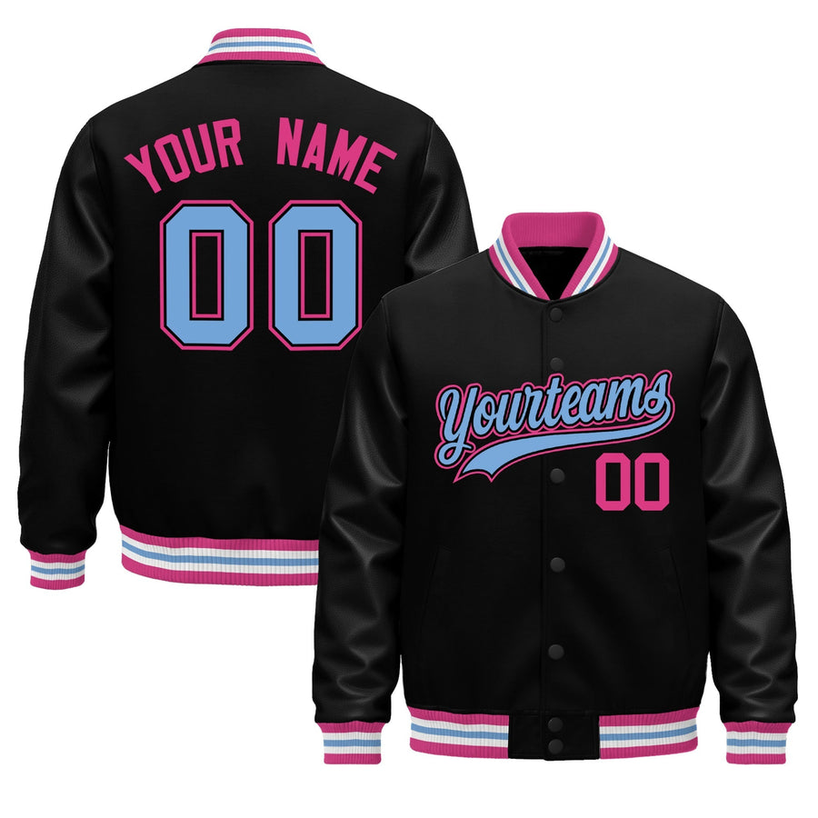 Custom Black Pink White Classic Style Leather Sleeves Wrinkle-Resistant Jacket | BuyFootballJersey