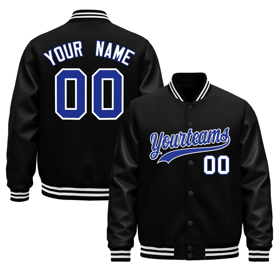 Custom Black White Classic Style Leather Sleeves Wrinkle-Resistant Jacket | BuyFootballJersey