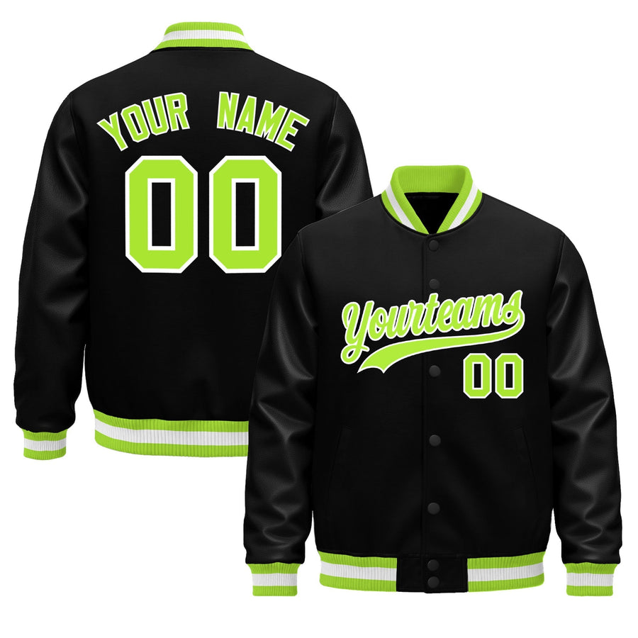 Custom Black Neon Green White Classic Style Leather Sleeves Wrinkle-Resistant Jacket | BuyFootballJersey
