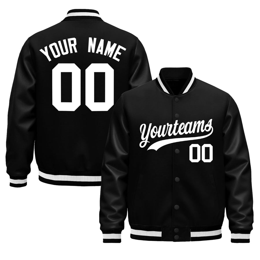 Custom Black White Classic Style Leather Sleeves Wrinkle-Resistant Jacket | BuyFootballJersey