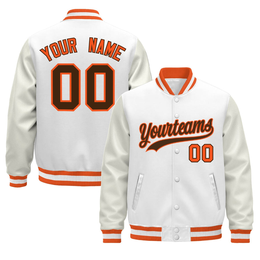 Custom White Orange Classic Style Leather Sleeves Wrinkle-Resistant Jacket | BuyFootballJersey