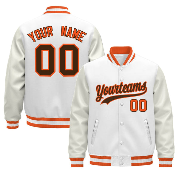 Custom White Orange Classic Style Leather Sleeves Wrinkle-Resistant Jacket | BuyFootballJersey