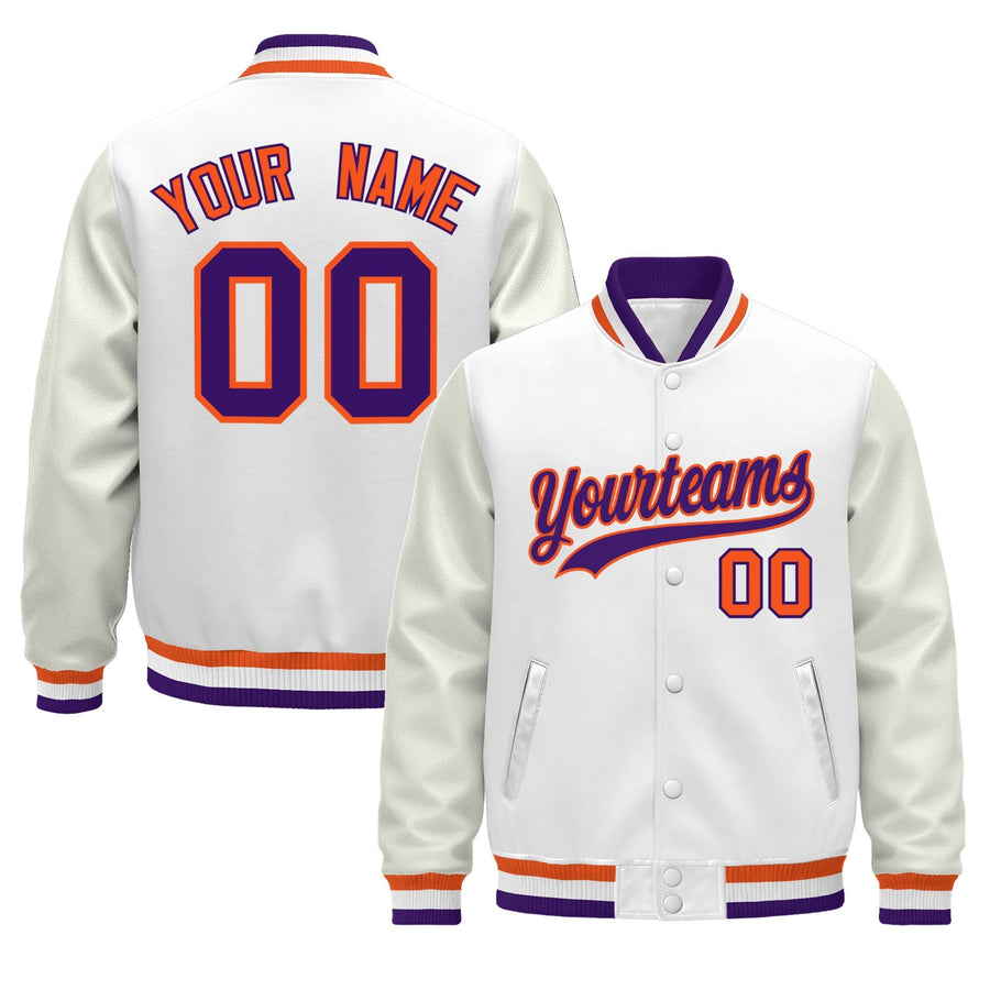 Custom White Purple Orange Classic Style Leather Sleeves Wrinkle-Resistant Jacket | BuyFootballJersey