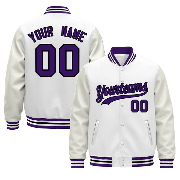 Custom White Purple Black Classic Style Leather Sleeves Wrinkle-Resistant Jacket | BuyFootballJersey