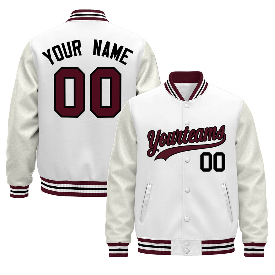Custom White Crimson Black Classic Style Leather Sleeves Wrinkle-Resistant Jacket | BuyFootballJersey