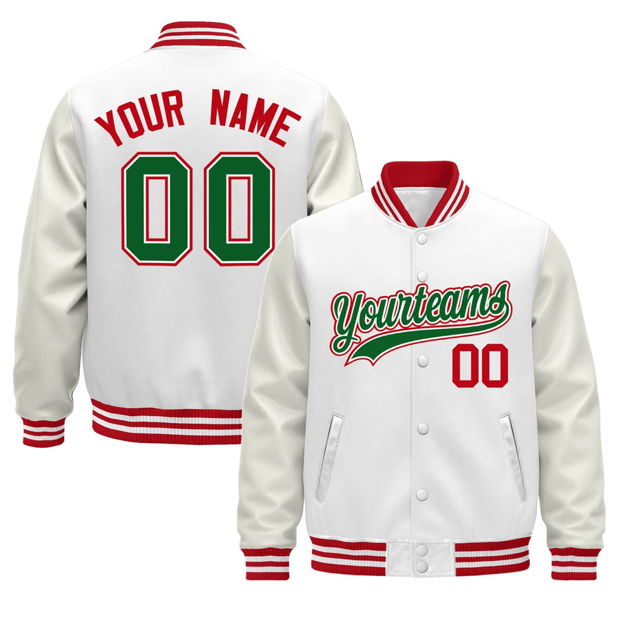 Custom White Red Classic Style Leather Sleeves Wrinkle-Resistant Jacket | BuyFootballJersey