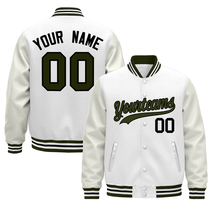Custom White Olive Black Classic Style Leather Sleeves Wrinkle-Resistant Jacket | BuyFootballJersey
