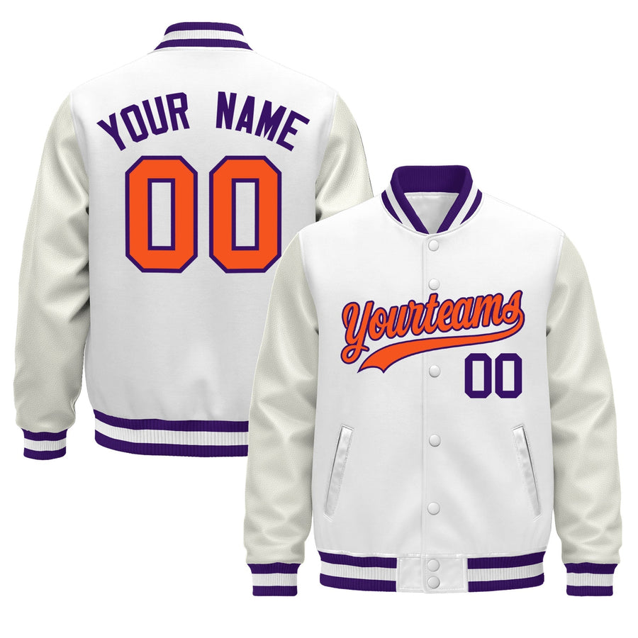 Custom White Purple Classic Style Leather Sleeves Wrinkle-Resistant Jacket | BuyFootballJersey