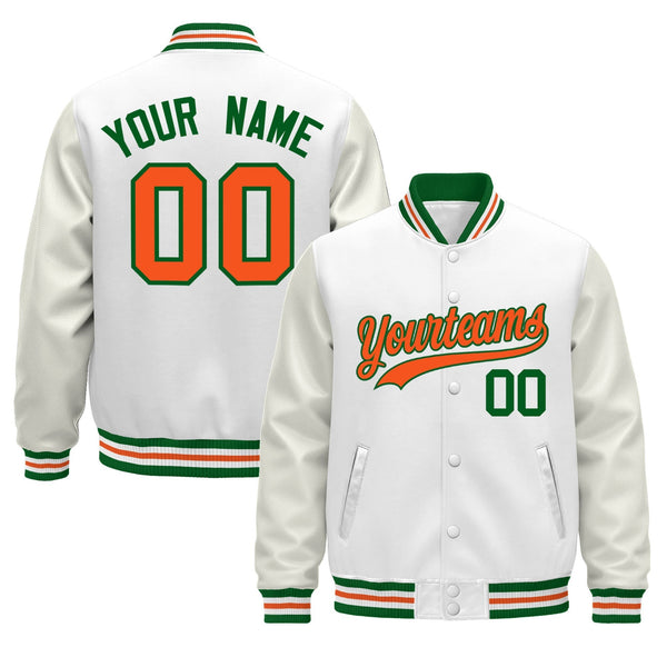 Custom White Kelly Green Orange Classic Style Leather Sleeves Wrinkle-Resistant Jacket | BuyFootballJersey