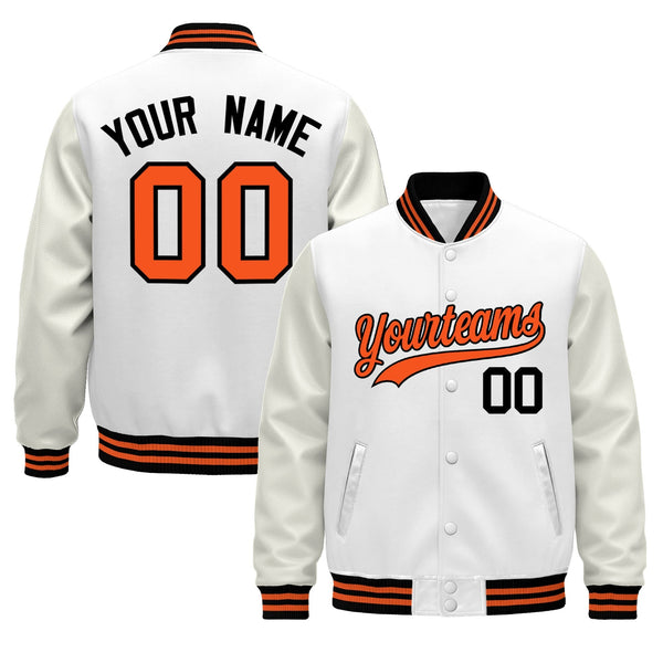 Custom White Black Orange Classic Style Leather Sleeves Wrinkle-Resistant Jacket | BuyFootballJersey