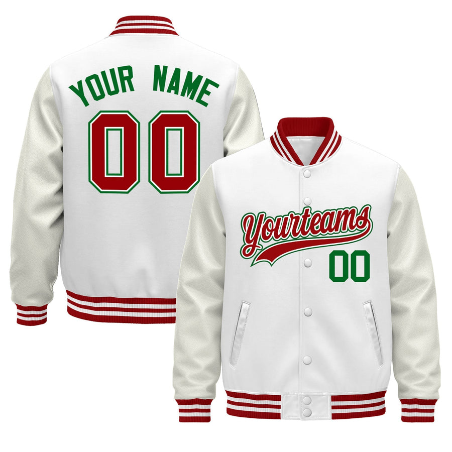 Custom White Red Classic Style Leather Sleeves Wrinkle-Resistant Jacket | BuyFootballJersey