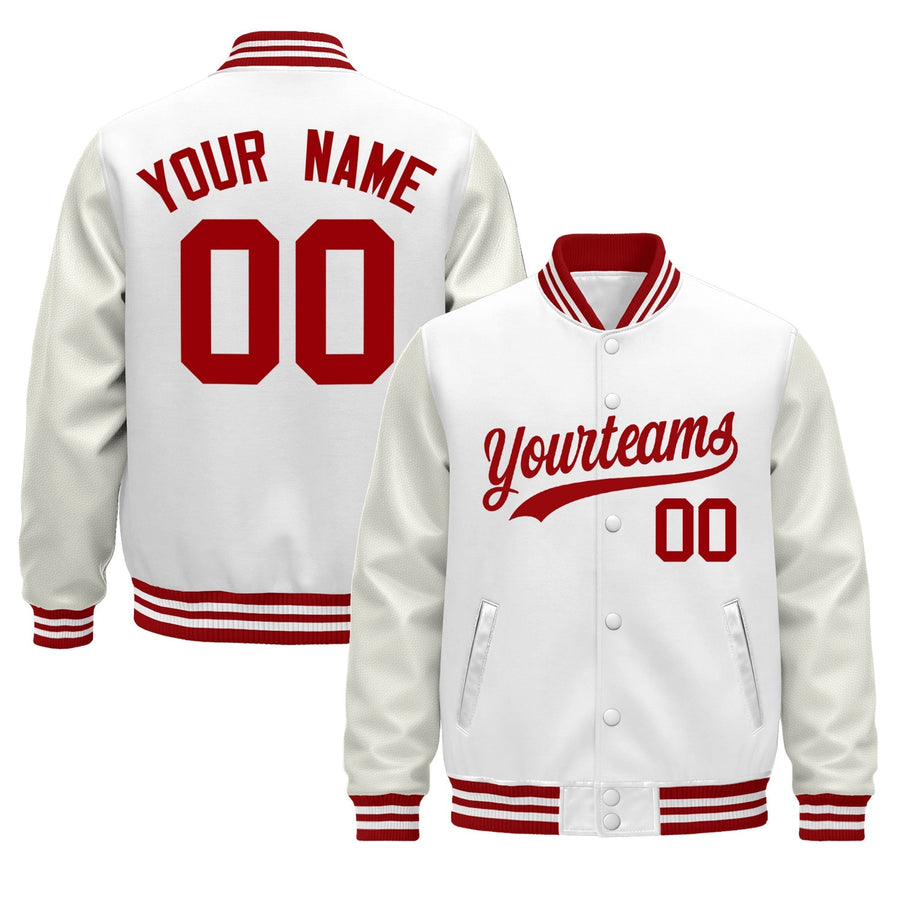 Custom White Red Classic Style Leather Sleeves Wrinkle-Resistant Jacket | BuyFootballJersey