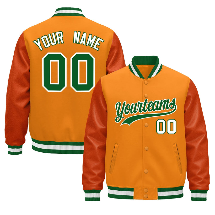 Custom Orange Kelly Green White Classic Style Leather Sleeves Wrinkle-Resistant Jacket | BuyFootballJersey