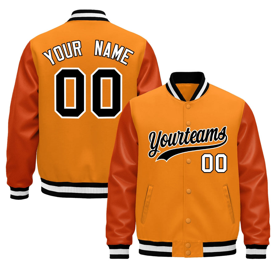Custom Orange Black White Classic Style Leather Sleeves Wrinkle-Resistant Jacket | BuyFootballJersey