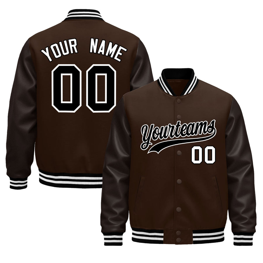 Custom Brown Black White Classic Style Leather Sleeves Wrinkle-Resistant Jacket | BuyFootballJersey