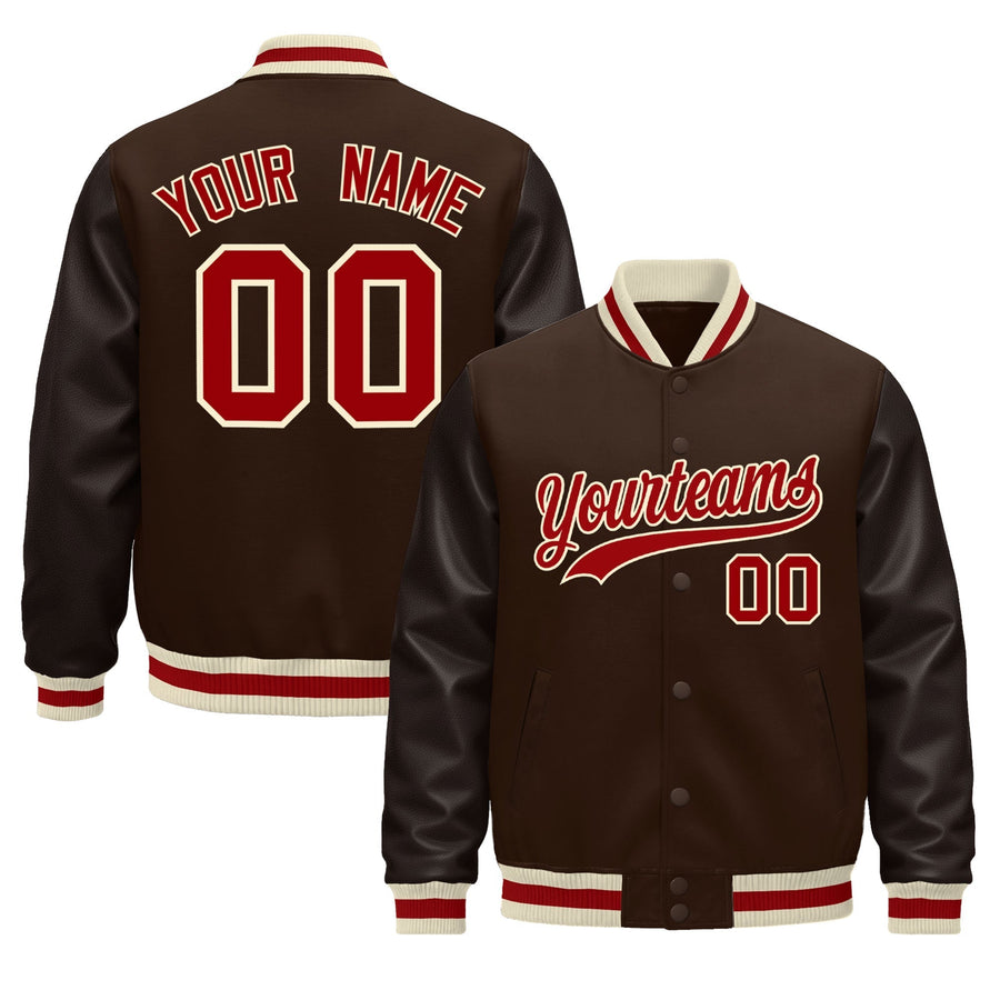 Custom Brown Cream Red Classic Style Leather Sleeves Wrinkle-Resistant Jacket | BuyFootballJersey