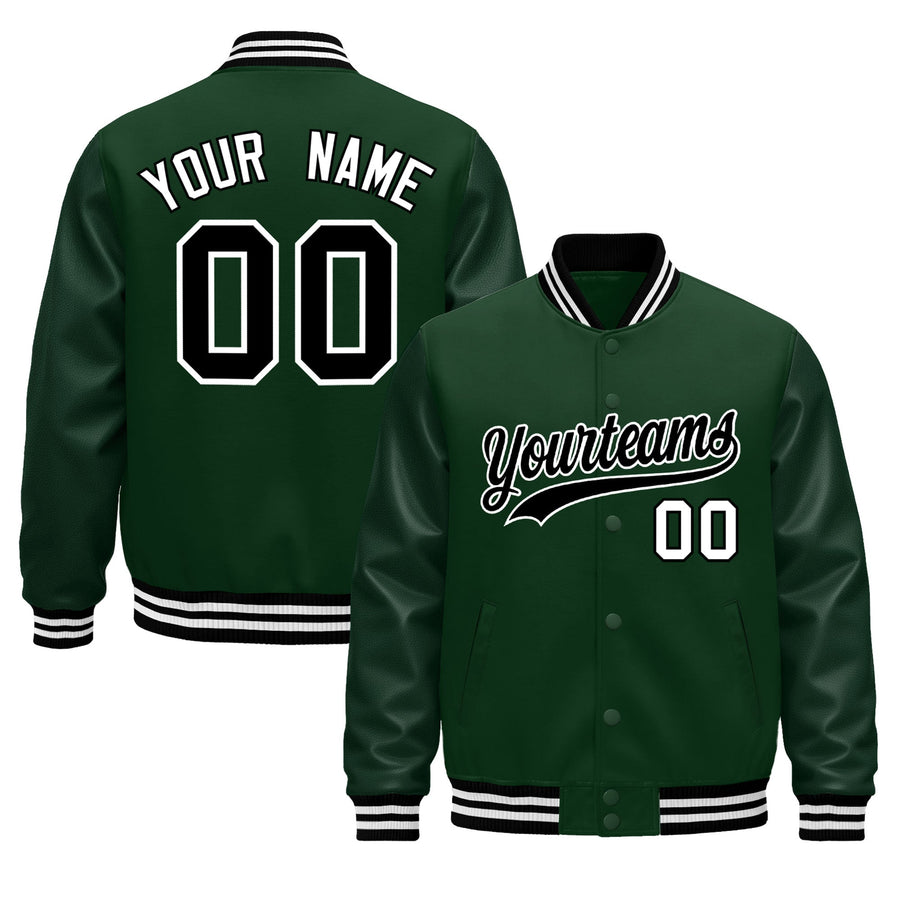 Custom Green Black White Classic Style Leather Sleeves Wrinkle-Resistant Jacket | BuyFootballJersey