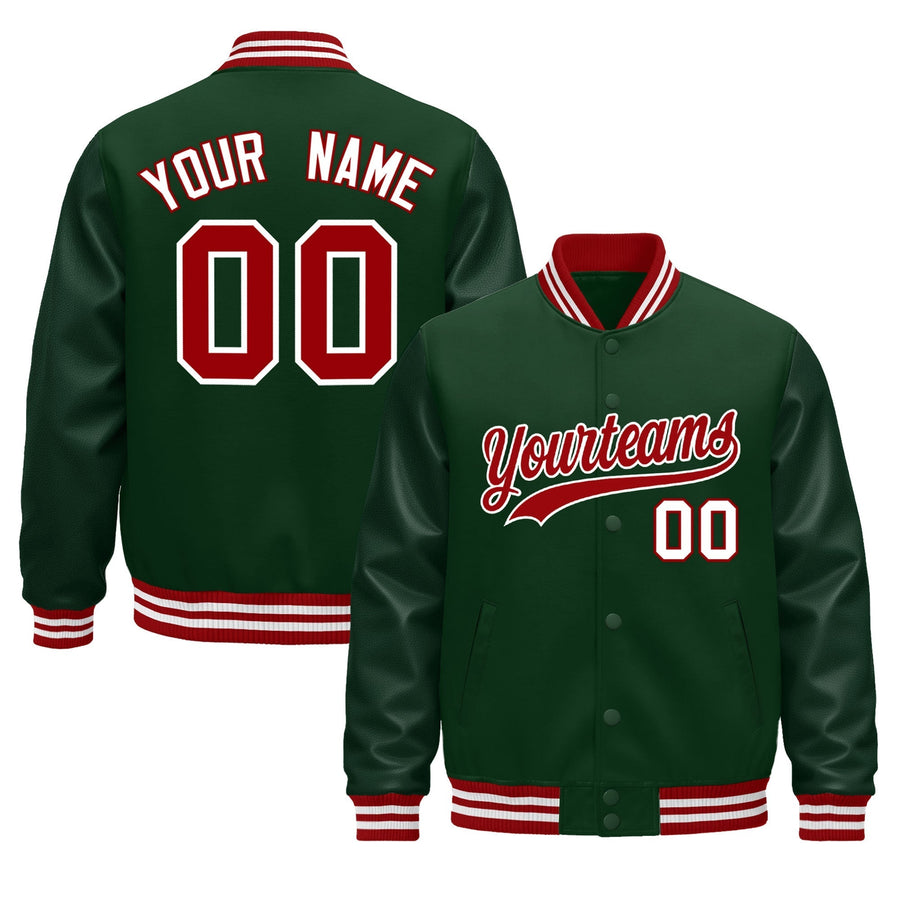 Custom Green Red White Classic Style Leather Sleeves Wrinkle-Resistant Jacket | BuyFootballJersey
