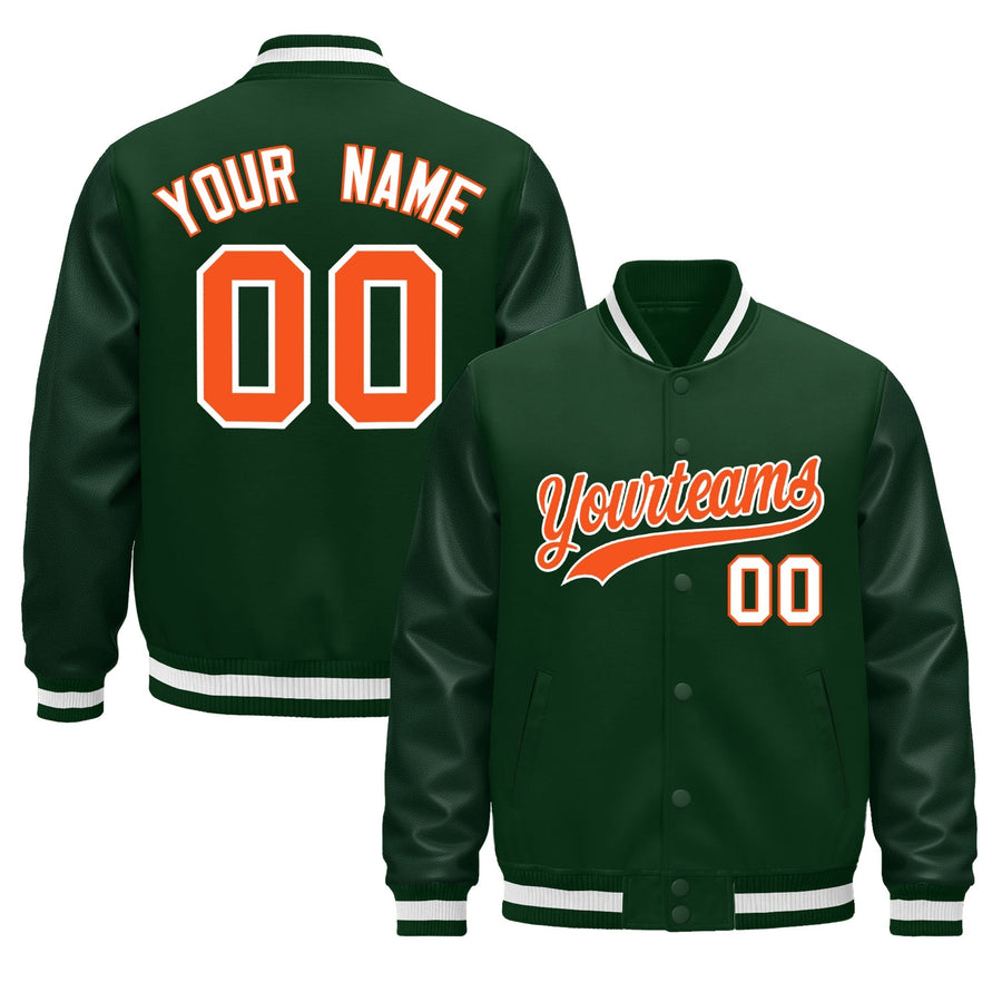Custom Green White Classic Style Leather Sleeves Wrinkle-Resistant Jacket | BuyFootballJersey