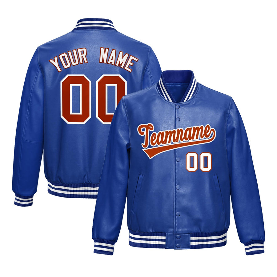 Custom Royal Blue Red Full-Snap Varsity Faux Leather Letterman Jacket | BuyFootballJersey