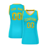 Custom Sky Blue Gold Women Basketball Jersey Sequined Dress | BuyFootballJersey