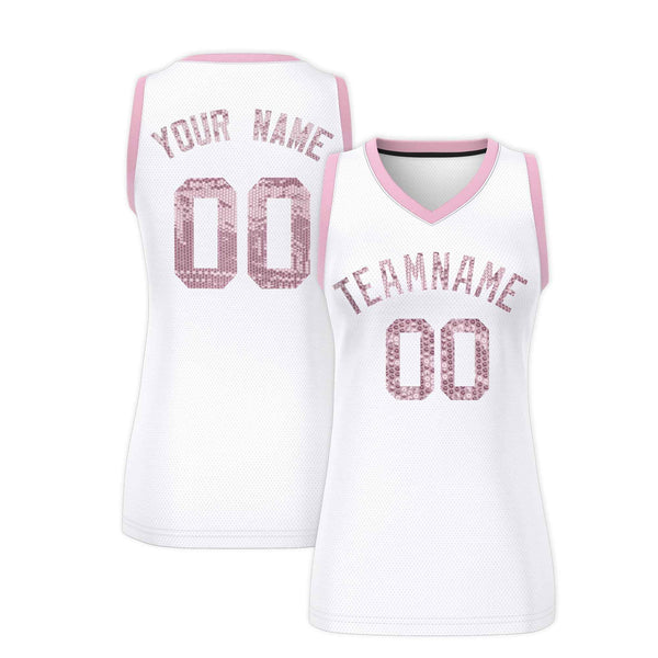 Custom White Light Pink Women Basketball Jersey Sequined Dress | BuyFootballJersey