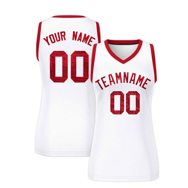 Custom White Red Women Basketball Jersey Sequined Dress | BuyFootballJersey