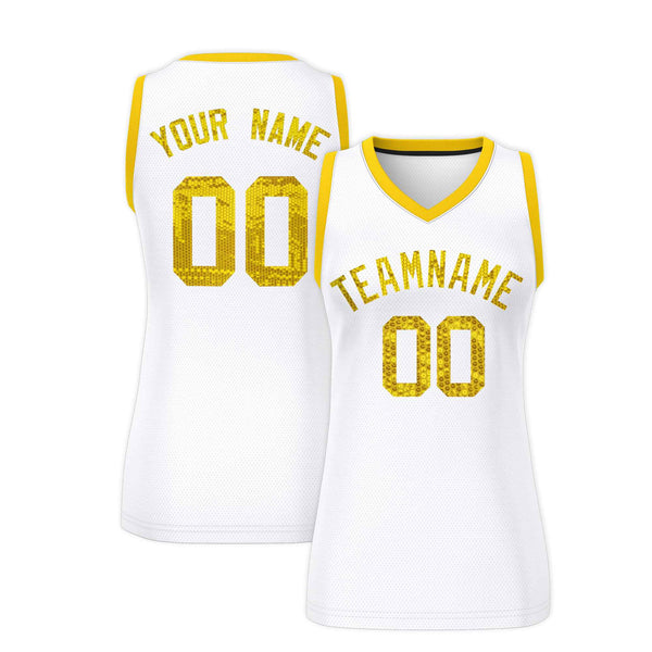 Custom White Gold Women Basketball Jersey Sequined Dress | BuyFootballJersey