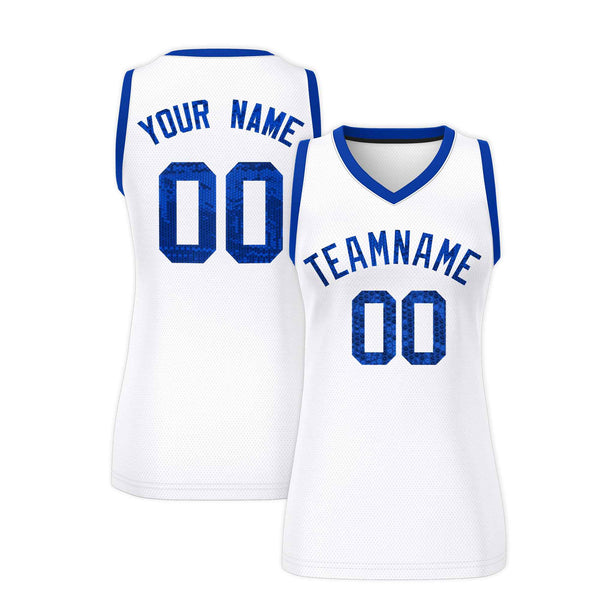 Custom White Royal Women Basketball Jersey Sequined Dress | BuyFootballJersey