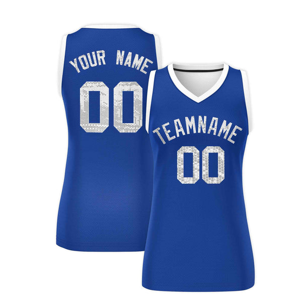 Custom Royal White Women Basketball Jersey Sequined Dress | BuyFootballJersey