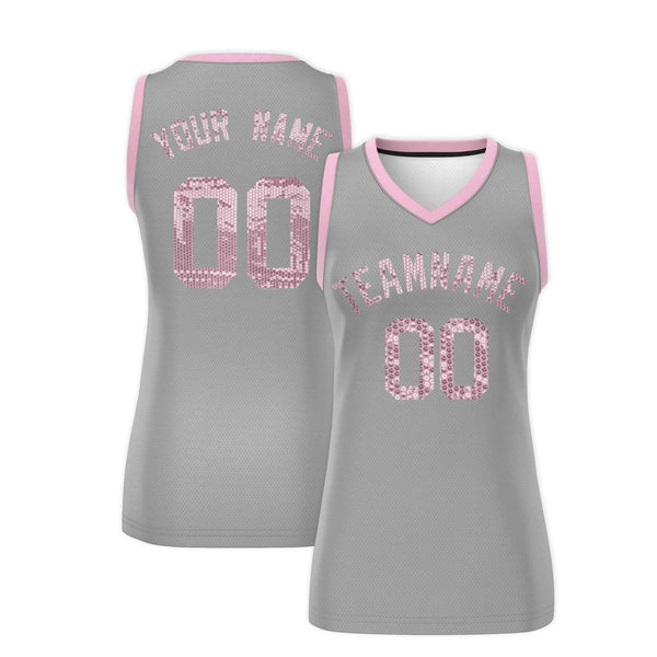 Custom Silver Light Pink Women Basketball Jersey Sequined Dress | BuyFootballJersey