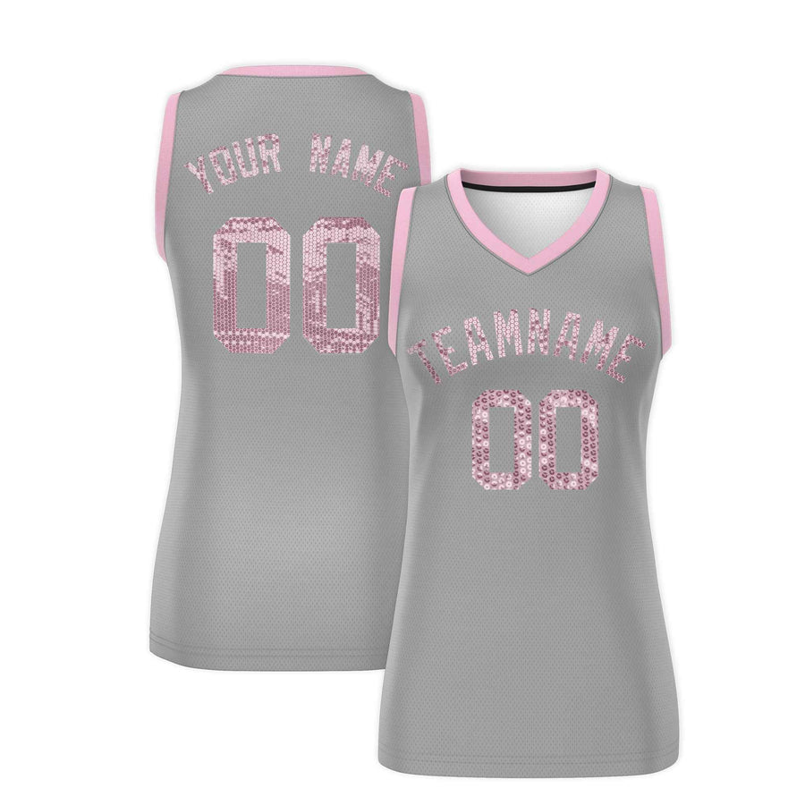 Custom Silver Light Pink Women Basketball Jersey Sequined Dress | BuyFootballJersey