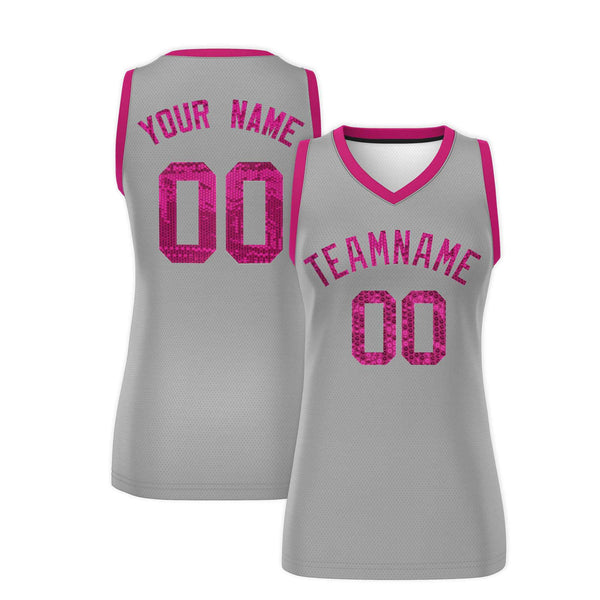Custom Silver Pink Women Basketball Jersey Sequined Dress | BuyFootballJersey
