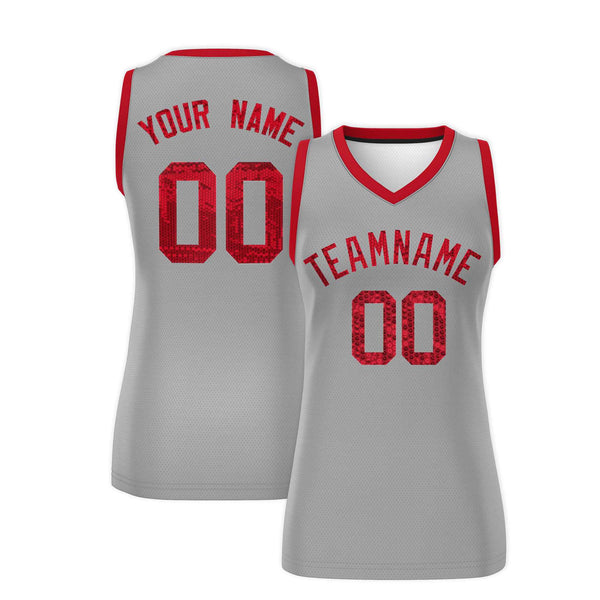 Custom Silver Red Women Basketball Jersey Sequined Dress | BuyFootballJersey