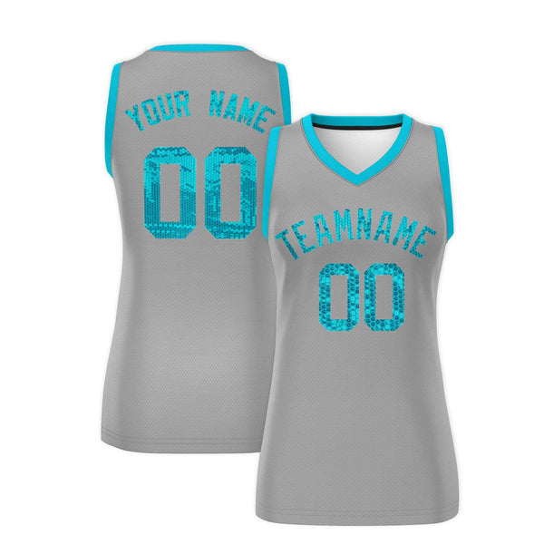 Custom Silver Sky Blue Women Basketball Jersey Sequined Dress | BuyFootballJersey