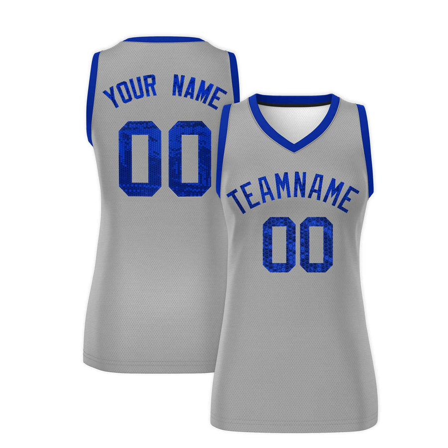 Custom Silver Royal Women Basketball Jersey Sequined Dress | BuyFootballJersey