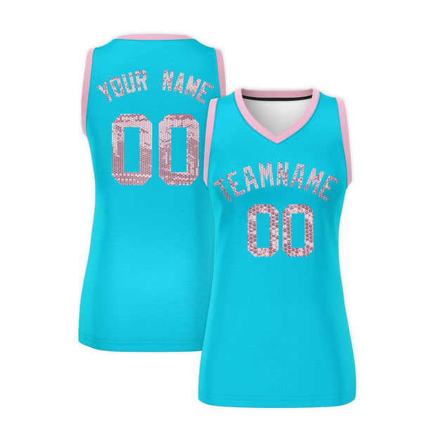 Custom Sky Blue Light Pink Women Basketball Jersey Sequined Dress | BuyFootballJersey