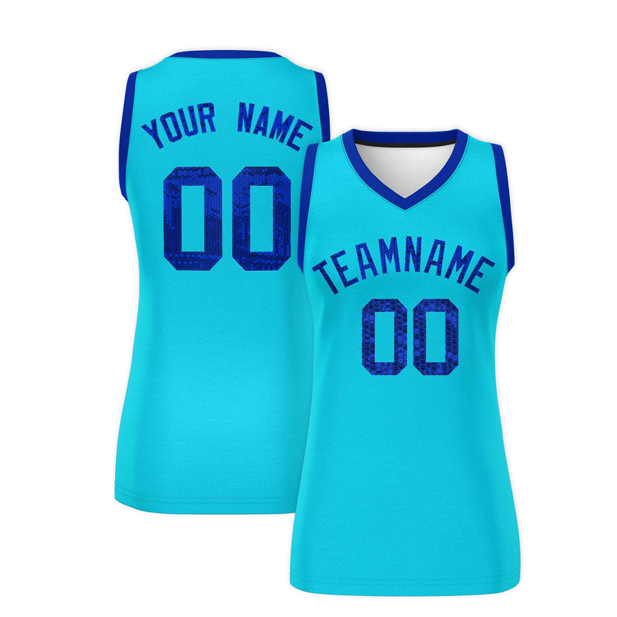 Custom Sky Blue Royal Women Basketball Jersey Sequined Dress | BuyFootballJersey