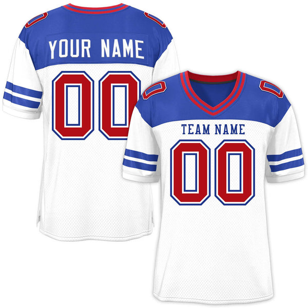 Custom White Royal Personalized Color Block Football Jersey | BuyFootballJersey