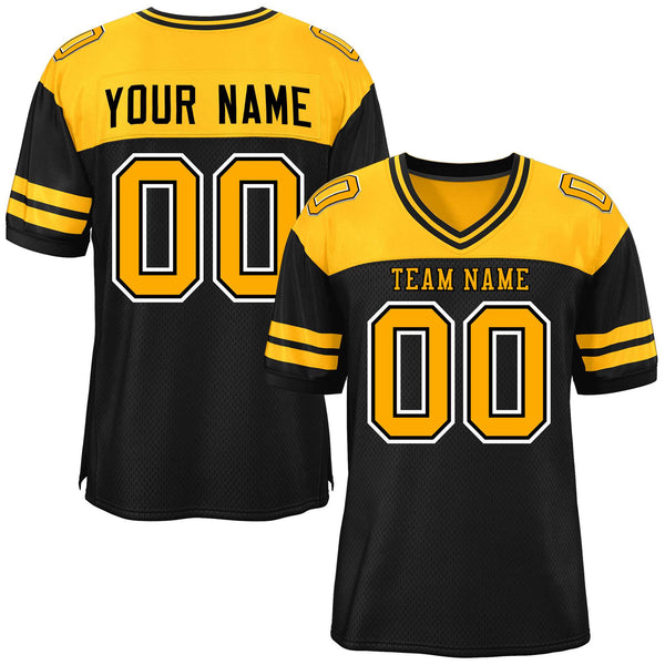 Custom Black Yellow Personalized Color Block Football Jersey | BuyFootballJersey