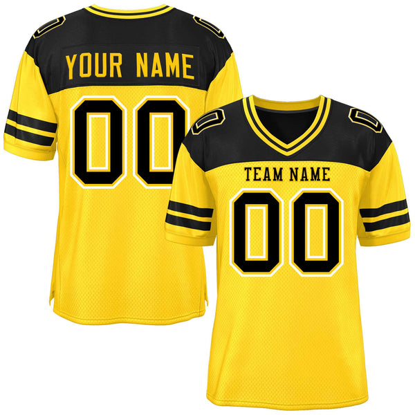 Custom Gold Black Personalized Color Block Football Jersey | BuyFootballJersey